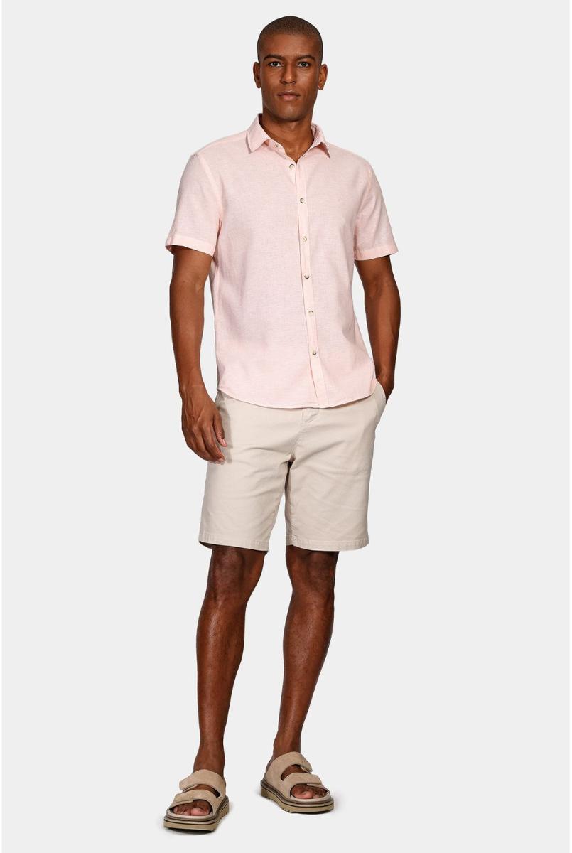 Camisa Manga Curta Move Slim Linho Algodão Coral - 8