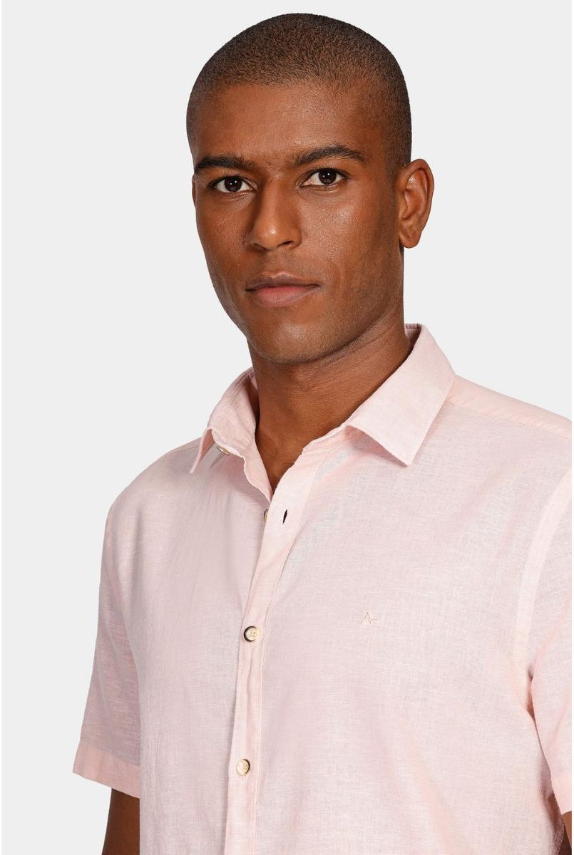 Camisa Manga Curta Move Slim Linho Algodão Coral - 9