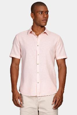 Camisa Aramis Manga Curta Slim Linho Algodão Coral