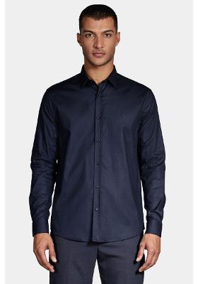 Camisa Manga Longa Cosmo Slim Stretch Maquinetada Lisa Marinho