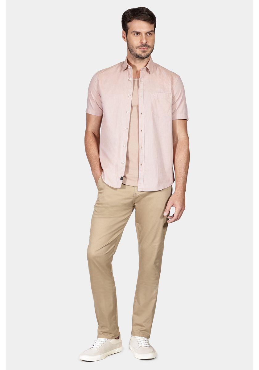 Camisa Manga Curta Cosmo Regular Fil a Fil Antilia Com Bolso Laranja - 2