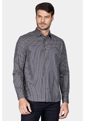 Camisa Slim Tricoline Xadrez Marinho/Branco