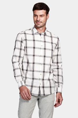 Camisa Manga Longa Move Regular Flamê Xadrez Natural Com Marinho