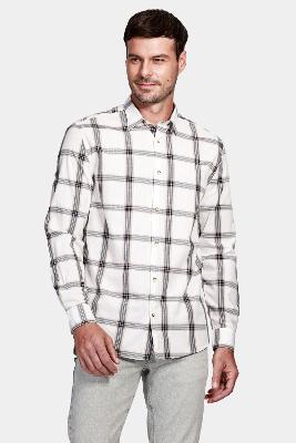 Camisa Aramis Manga Longa Regular Xadrez Branco e Marinho