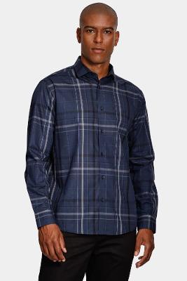 Camisa Aramis Slim Tricoline Xadrez Maxi Marinho