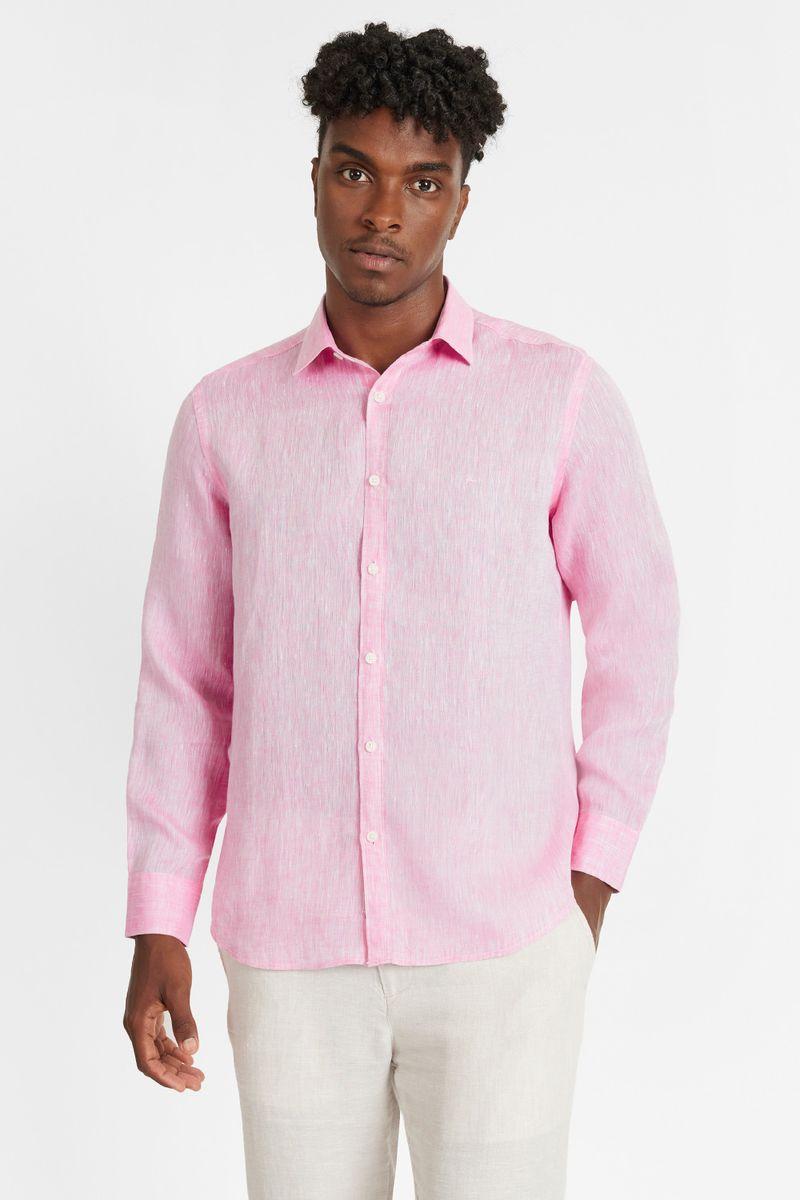Camisa Aramis Manga Longa Slim Linho Irlandês Pink - 1