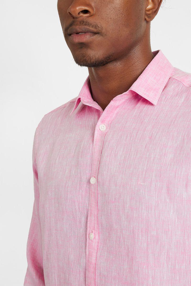 Camisa Aramis Manga Longa Slim Linho Irlandês Pink - 3