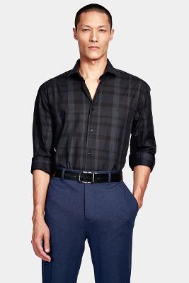 Camisa Aramis Manga Longa Slim Tricoline Preto Com Chumbo