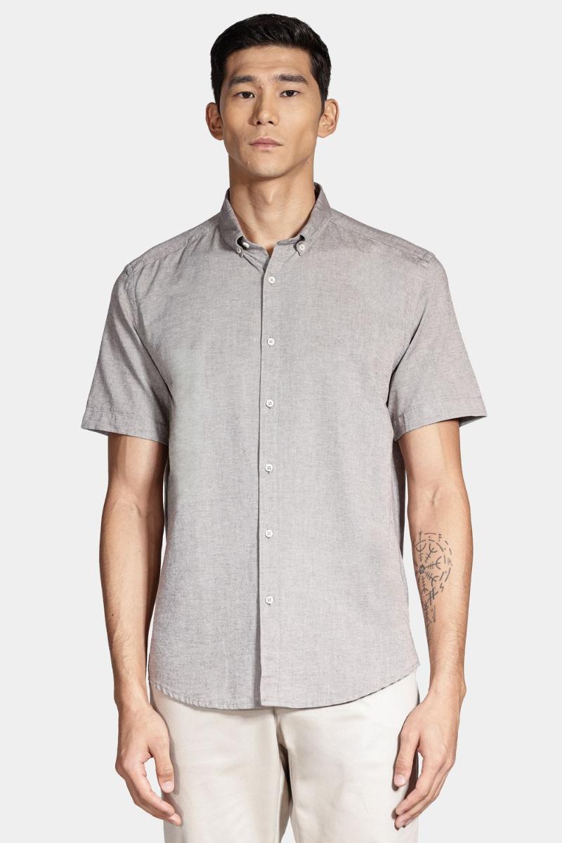 Camisa Aramis Manga Curta Slim Oxford Café - 1