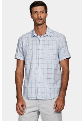 Camisa Aramis Manga Curta Slim Xadrez Off White/Azul Claro