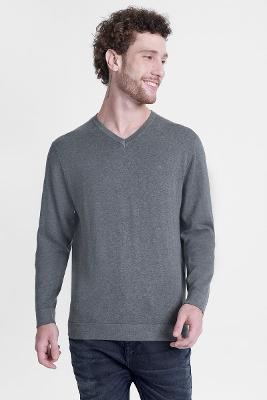 Tricot Aramis Manga Longa Gola v Cinza Mescla