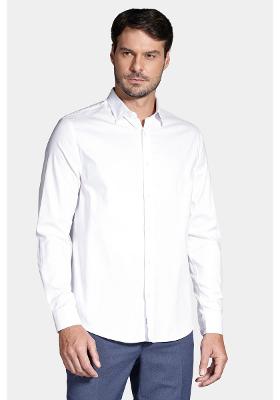 Camisa Manga Longa Cosmo Slim Stretch Maquinetada Lisa Branco