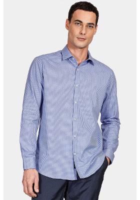 Camisa Manga Longa Cosmo Slim Algodão Micro Xadrez Damero Azul