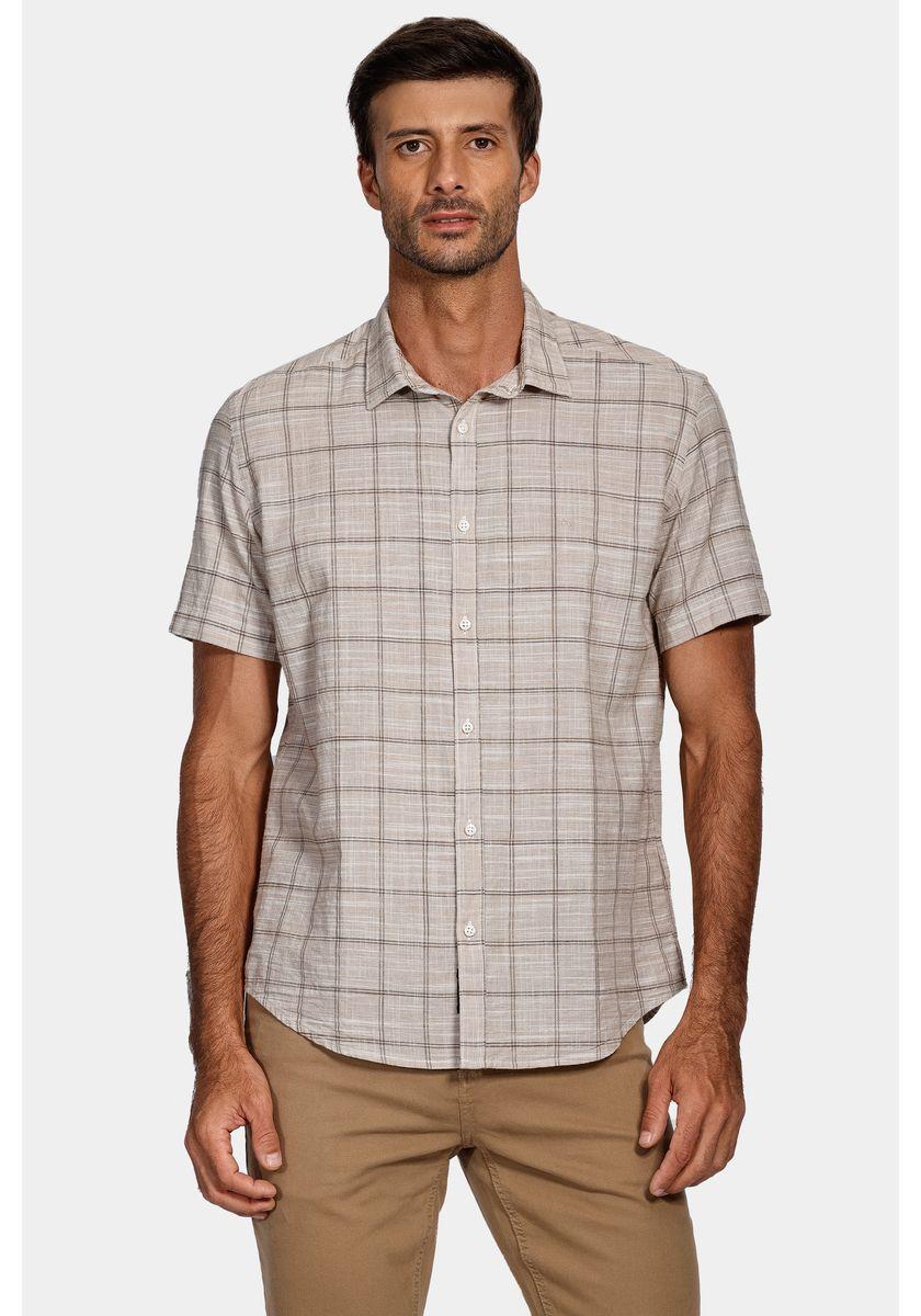 Camisa Aramis Manga Curta Slim Xadrez Off White Com Cáqui - 1