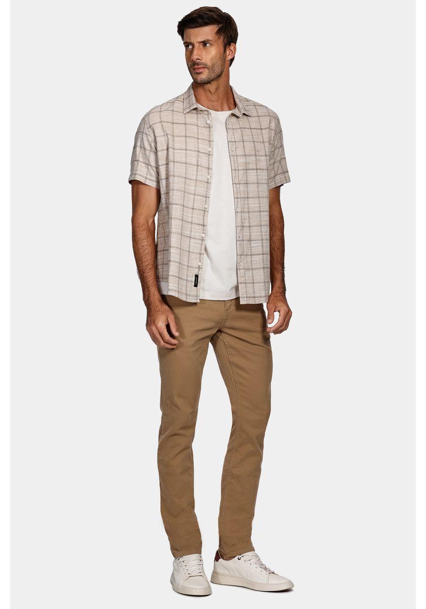Camisa Aramis Manga Curta Slim Xadrez Off White Com Cáqui - 2