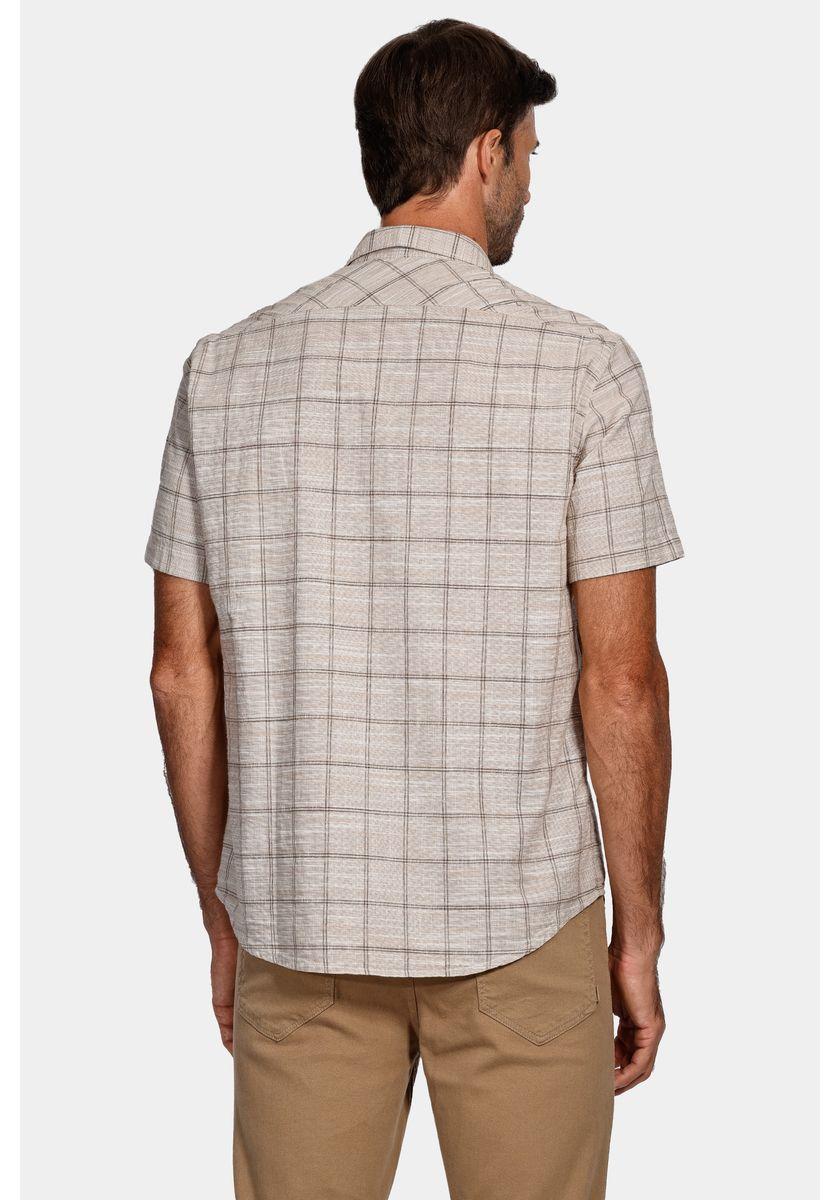 Camisa Aramis Manga Curta Slim Xadrez Off White Com Cáqui - 4