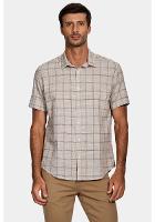 Camisa Aramis Manga Curta Slim Xadrez Off White Com Cáqui - 1