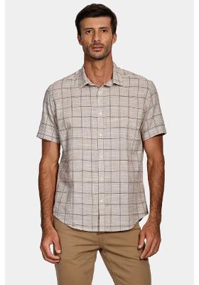 Camisa Aramis Manga Curta Slim Xadrez Off White Com Cáqui