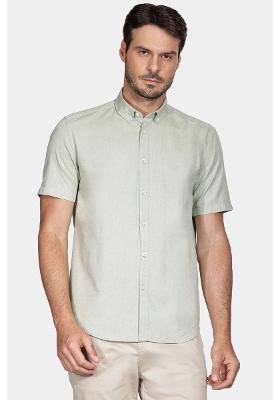 Camisa Manga Curta Move Slim Oxford Button Down Copan Verde