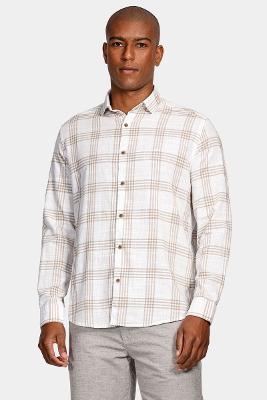 Camisa Manga Longa Move Slim Flamê Xadrez Grid Natural Off White Com Natural