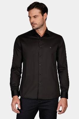 Camisa Slim Tricoline Lisa Preto