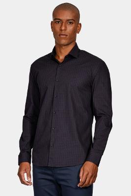 Camisa Manga Longa Cosmo Slim Tricoline Xadrez Classic Preto e Azul