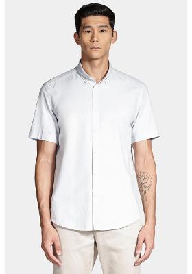 Camisa Manga Curta Move Slim Oxford Button Down Copan Azul Celeste