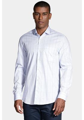 Camisa Regular Xadrez Fine Line Azul Claro Com Branco