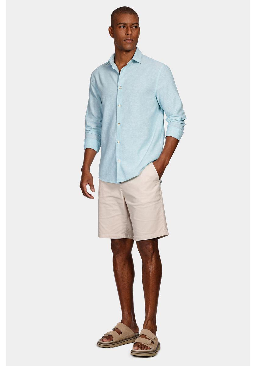 Camisa Regular Linho Com Algodão f Azul Piscina - 2