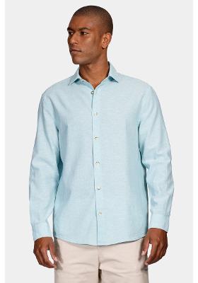 Camisa Regular Linho Com Algodão f Azul Piscina