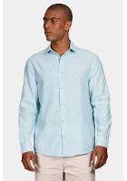 Camisa Regular Linho Com Algodão f Azul Piscina - 1