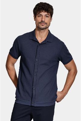 Camisa Aramis Manga Curta Interlock Com Textura Marinho