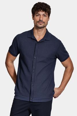 Camisa Aramis Manga Curta Interlock Com Textura Marinho