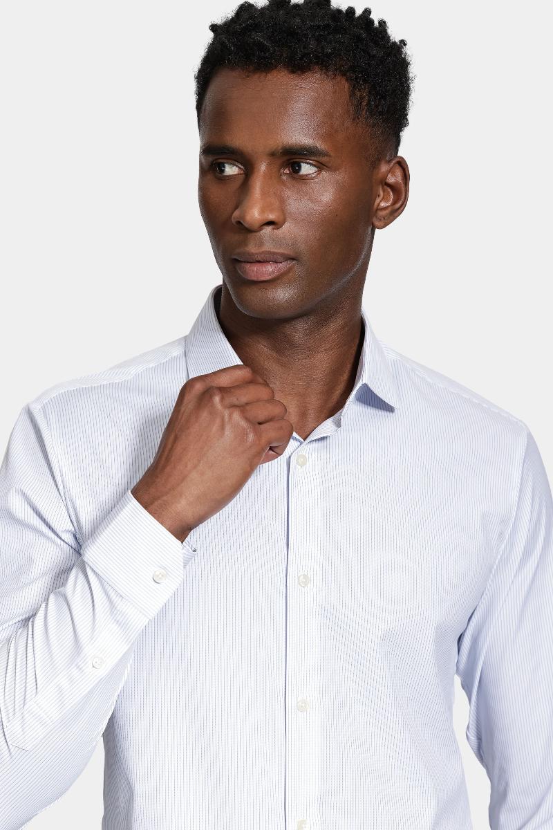 Camisa Aramis Manga Longa Tech Flex Listrada Azul e Branca - 3