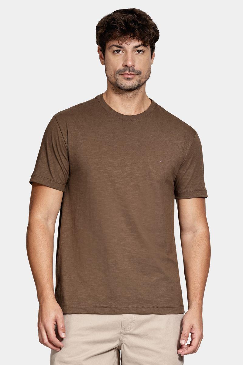 Camiseta Aramis Manga Curta Algodão Flamê Marrom - 1