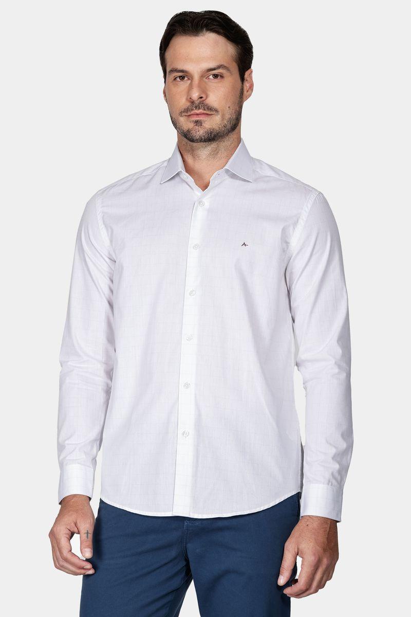Camisa Aramis Slim Tricoline Xadrez Branco Com Verde Claro - 1