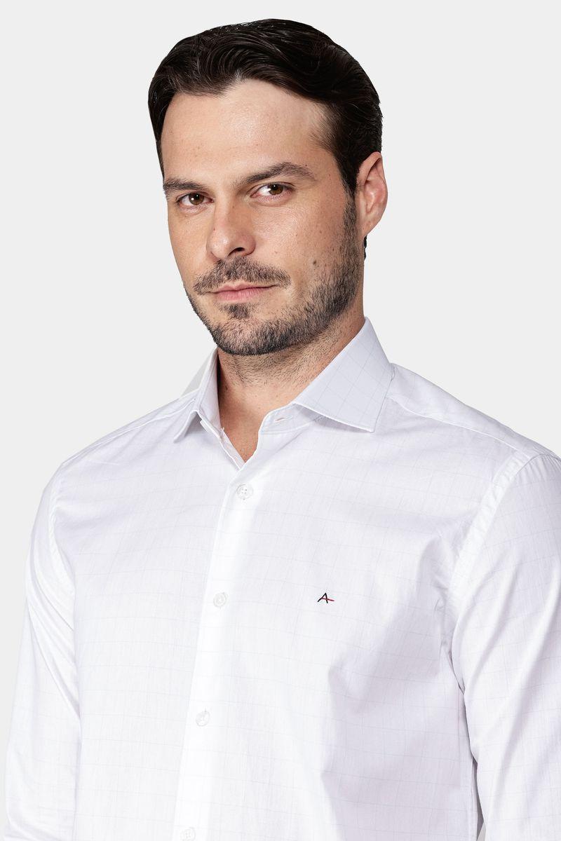 Camisa Aramis Slim Tricoline Xadrez Branco Com Verde Claro - 3