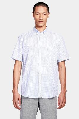Camisa Manga Curta Cosmo Regular Button-Down Com Bolso Branco Com Azul