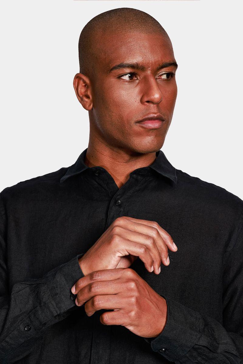 Camisa Aramis Manga Longa Slim Linho Irlandês Preto - 3