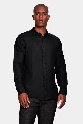 Camisa Aramis Manga Longa Slim Linho Irlandês Preto