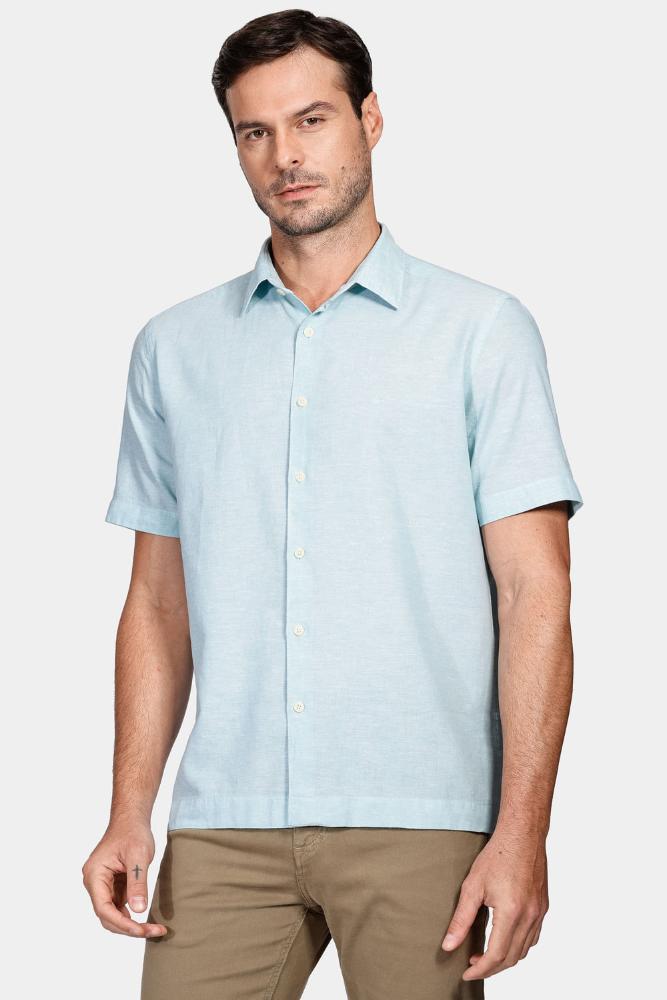 Camisa Aramis Regular Linho Algodão f Azul Piscina - 1