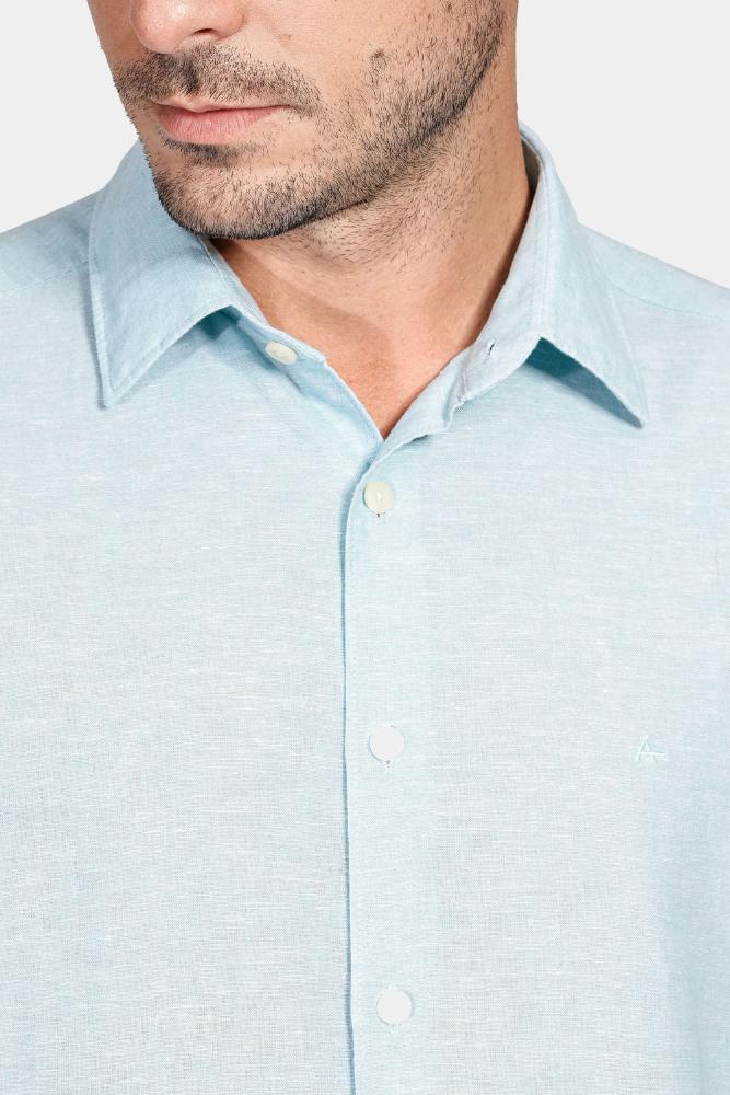 Camisa Aramis Regular Linho Algodão f Azul Piscina - 3