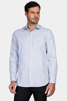 Camisa Slim Tricoline Maquinetada Azul Claro