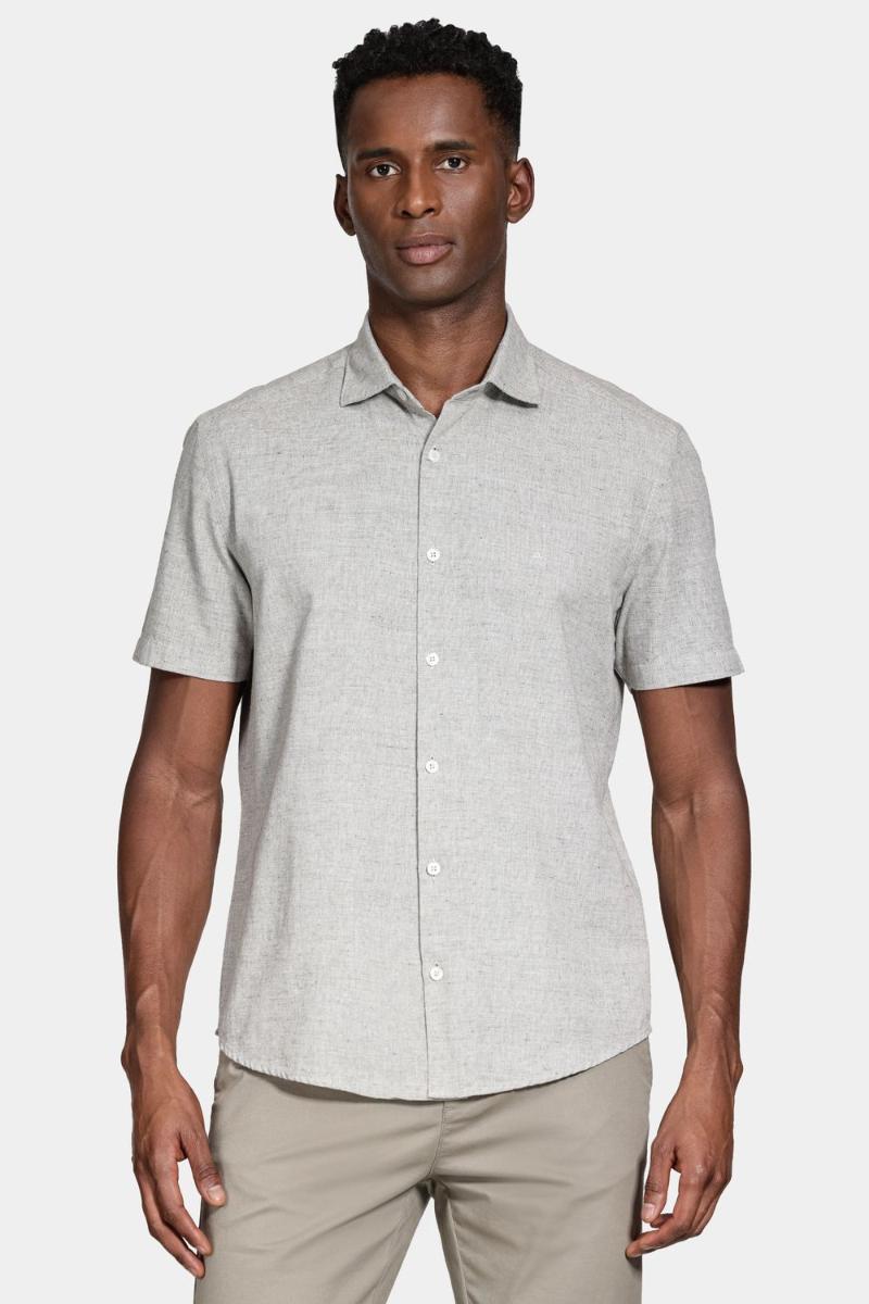 Camisa Aramis Manga Curta Capri Mescla Verde Militar - 1