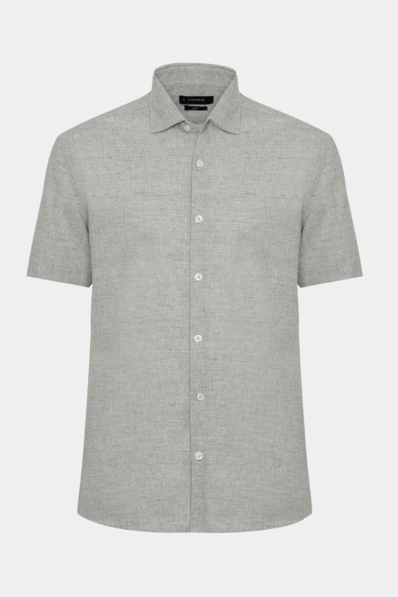 Camisa Aramis Manga Curta Capri Mescla Verde Militar - 5