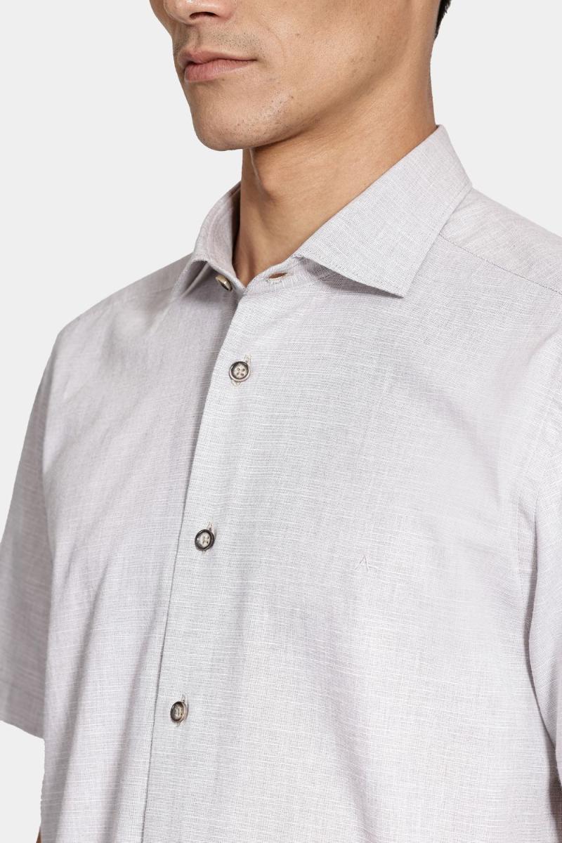 Camisa Aramis Manga Curta Slim Algodão Flame Soft Areia - 3