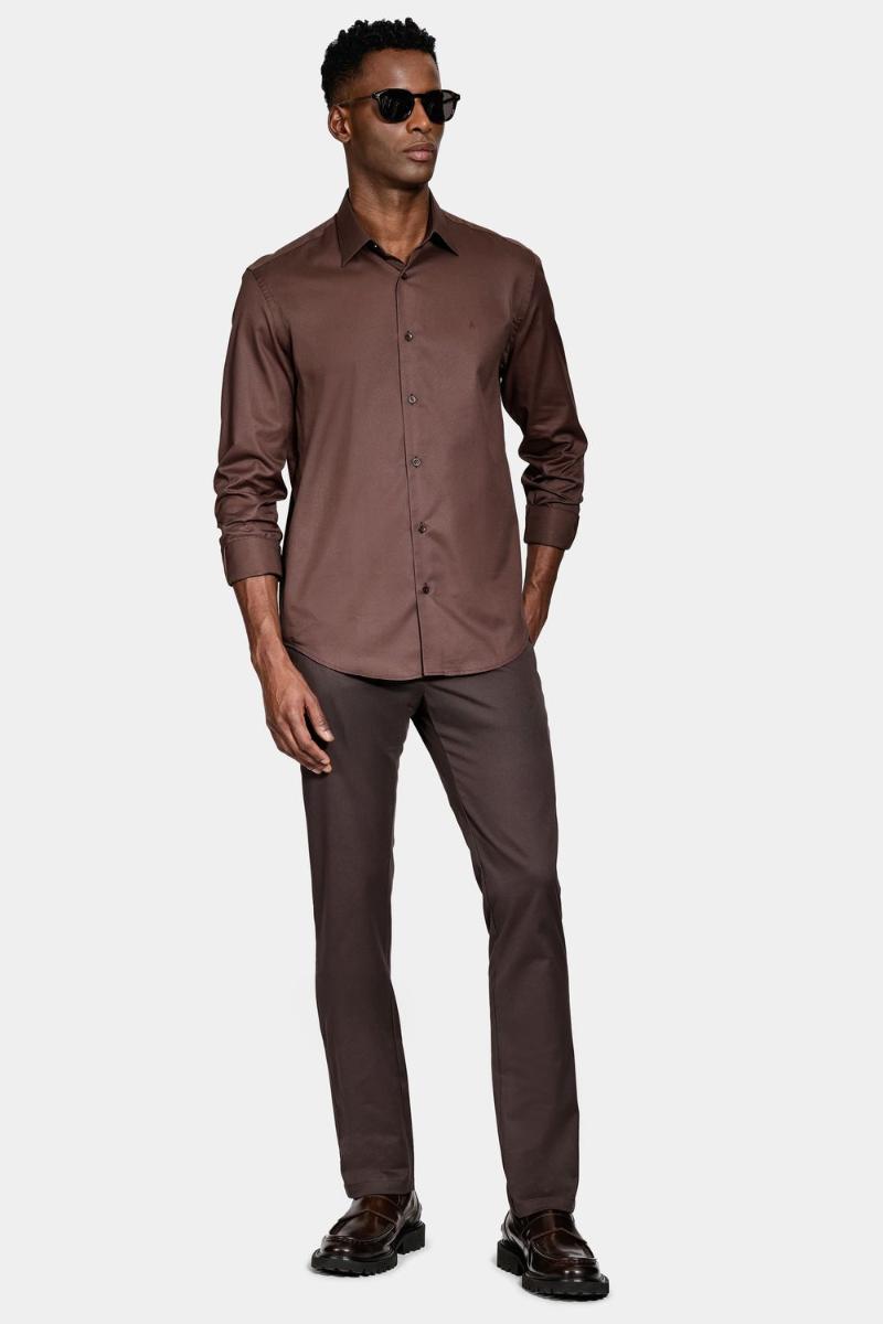 Camisa Aramis Manga Longa Regular Fio 100 Egípcio Cafe - 2