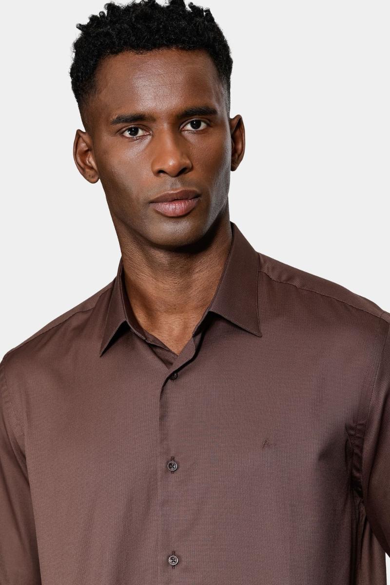Camisa Aramis Manga Longa Regular Fio 100 Egípcio Cafe - 3