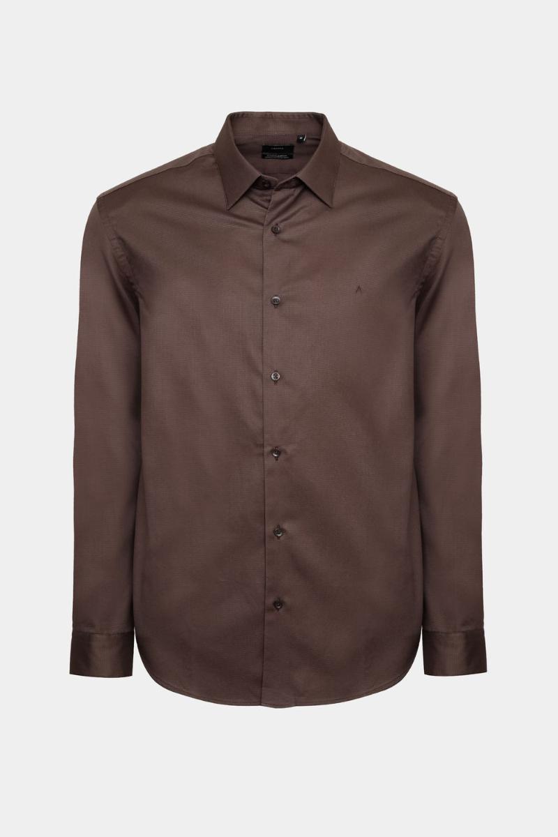 Camisa Aramis Manga Longa Regular Fio 100 Egípcio Cafe - 5
