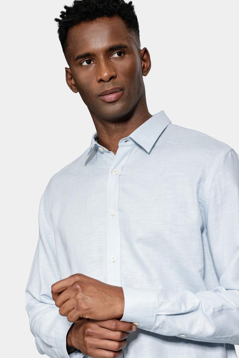 Camisa Aramis Manga Longa Regular Linho Azul Claro - 3